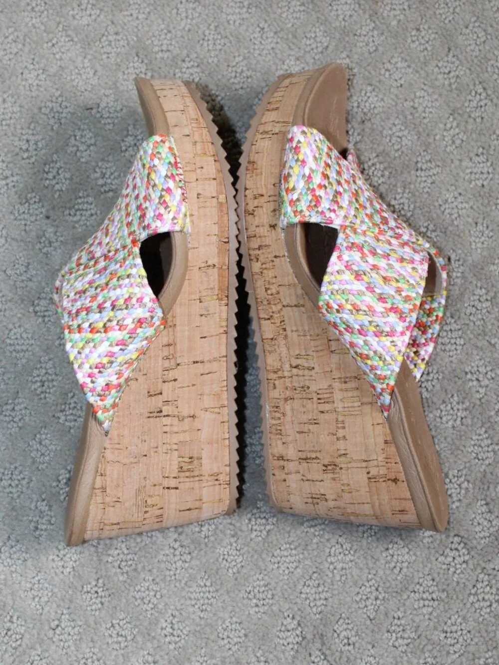 CL by Laundry Size 8 Woven Multi-Color Crossover Cork Wedge Sandals